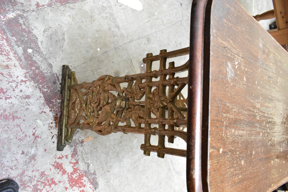 A Victorian cast iron framed table with later oak top, the base with pierced floral detail, height - Image 4 of 4