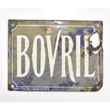 An original advertising enamel sign, 'Bovril', 15 x 20.5cm.Additional InformationA large hole, large