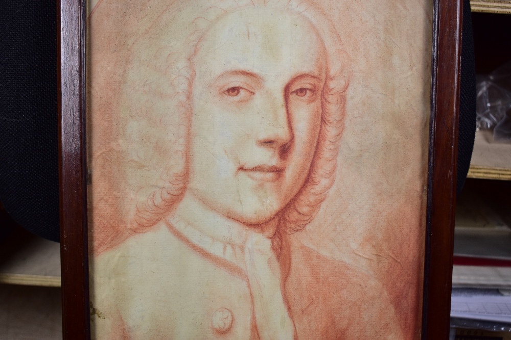 ENGLISH SCHOOL (18TH CENTURY); sanguine chalk portrait of a gentleman in a frock coat, unsigned, - Image 3 of 5