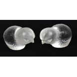 BACCARAT; a pair of frosted glass chicks, etched mark to bases, length 8cm (2).Additional