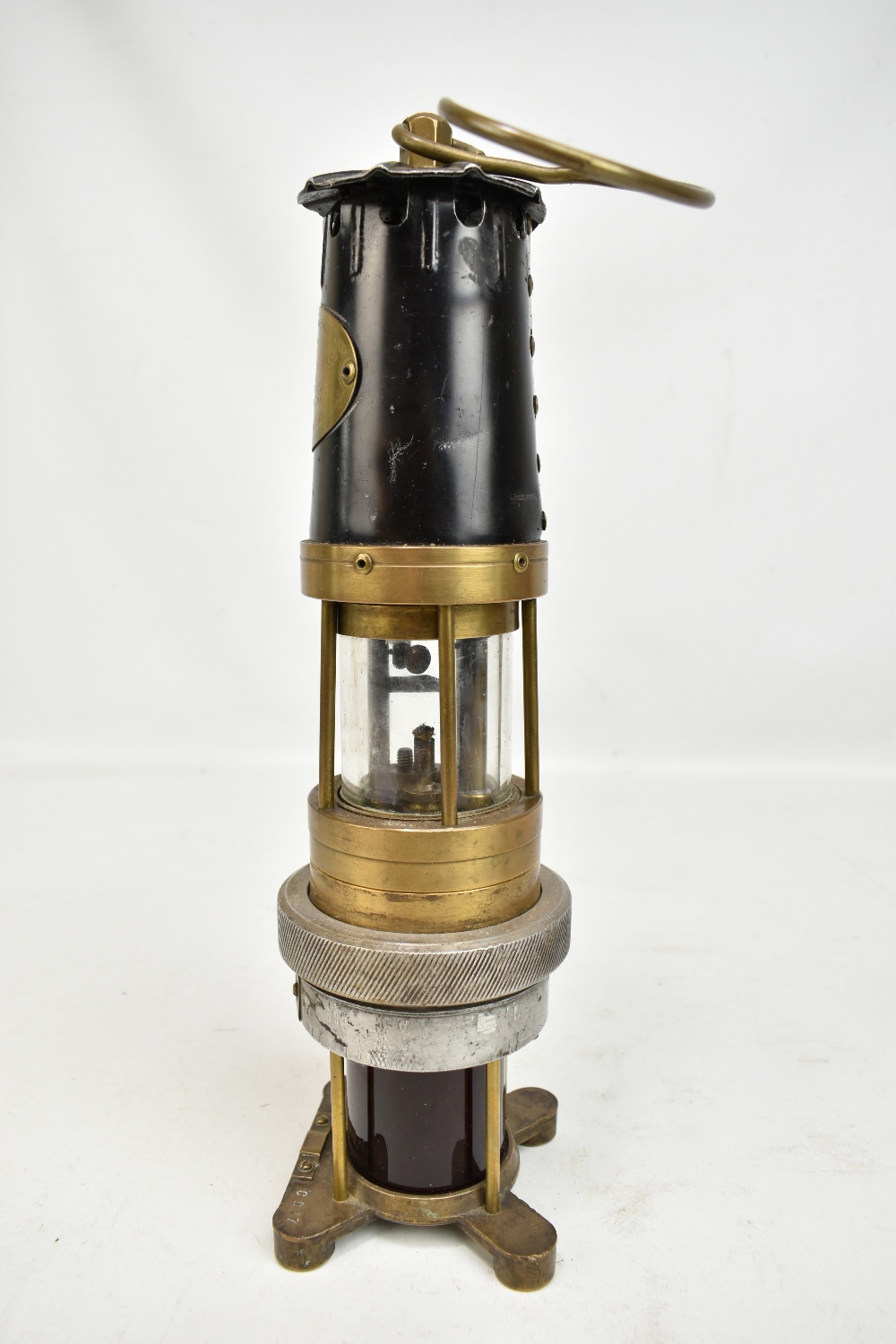 NAYLOR OF WIGAN; an early 20th century 'Spiralarm' miner's safety lamp with aluminium bonnet, - Image 2 of 9