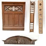 Four late 19th century carved sections of wood including a Gothic Revival pierced frieze, the