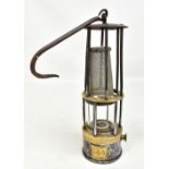 A six bar Clanny-type miner's flame safety lamp, unmarked No.344, height excluding loop attachment