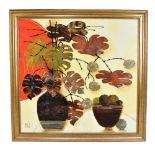 MARGARET HUGHLOCK; collage, 'Still Life', signed lower left, 60 x 59cm, framed. (D)Additional