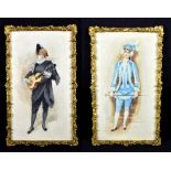 LUCIUS ROSSI (1846-1913); pair of watercolours, one depicting a pierrette playing a guitar, each