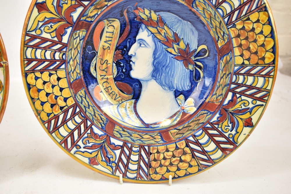 Two 19th century Italian lustre glazed maiolica revival bowls painted to centre with portraits of - Image 5 of 7