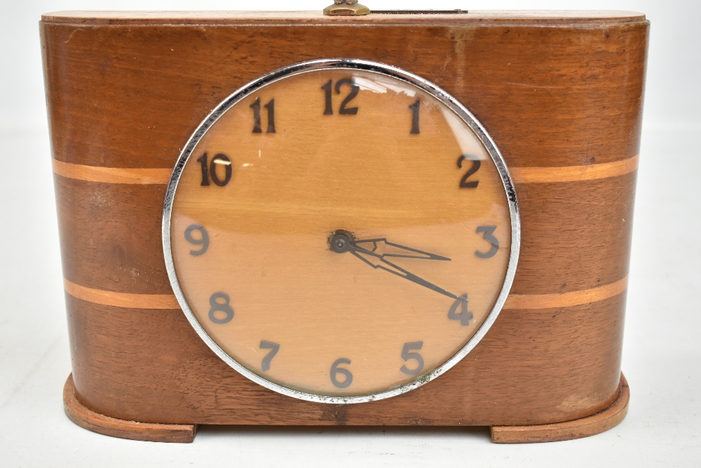 A rare Art Deco combination money box and clock with bronzed figural finial, the circular dial set - Image 2 of 4