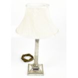 HAWKSWORTH, EYRE & CO; an early 20th century silver plated Corinthian column table lamp, impressed