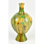 A 20th century Chinese earthenware Sancai glazed ovoid vase with moulded foliate detail and reeded