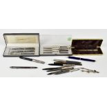 PARKER; a collection of assorted fountain and ballpoint pens, including 14ct gold nib example,