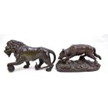 A late 19th/early 20th century bronze figure of a Medici lion, length 19.5cm and after Barye; a 20th