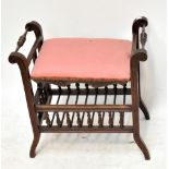 An Edwardian stained beech adjustable piano stool, height 61cm, width 61cm.Additional