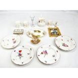 A 19th century hand painted porcelain dressing tray with small jar and candlestick with matching