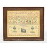 A 19th century alphabet sampler by Mary Grant aged 14 Montrose, dated May 18th 1843, 32 x 38cm,