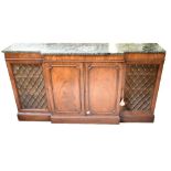 BEVAN FUNNEL REPRODUX; a reproduction break front sideboard with green marble top, above two central