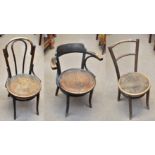 THORNET; three early 20th century Polish bentwood chairs comprising elbow chair and two side/hall