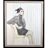 GWEN MAUDSLEY (20TH CENTURY); watercolour, study of a seated female with pink hair in black outfit