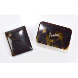 An early 20th century faux tortoiseshell pin box of rectangular form with yellow metal applied