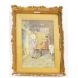 UNATTRIBUTED; watercolour, tavern interior with gentleman and maid, indistinctly signed lower