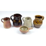 A group of studio ceramics including a Leach Pottery ramekin, Yelland Pottery jug, and Muchelney
