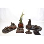 A collection of six resin animals, a reproduction Art Deco figure, height 42cm (af), a Evergreen