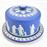 WEDGWOOD; a 19th century blue jasperware cheese dome and cover, impressed marks to base, diameter