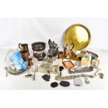 A collection of 19th century and later metalware to include Hugh Wallis Arts & Crafts brass tray,