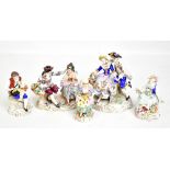 SITZENDORF; five late 19th/early 20th century hard paste porcelain figure groups and figurines to