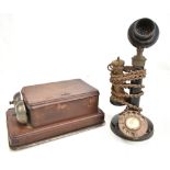 An early 20th century black lacquered candlestick telephone, stamped 'PL'29 2934 150', height