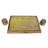 An original brass advertising sign 'M. Armstrong F.S.M.C, F.I.O.O.D. B.O.A (By Exam London)