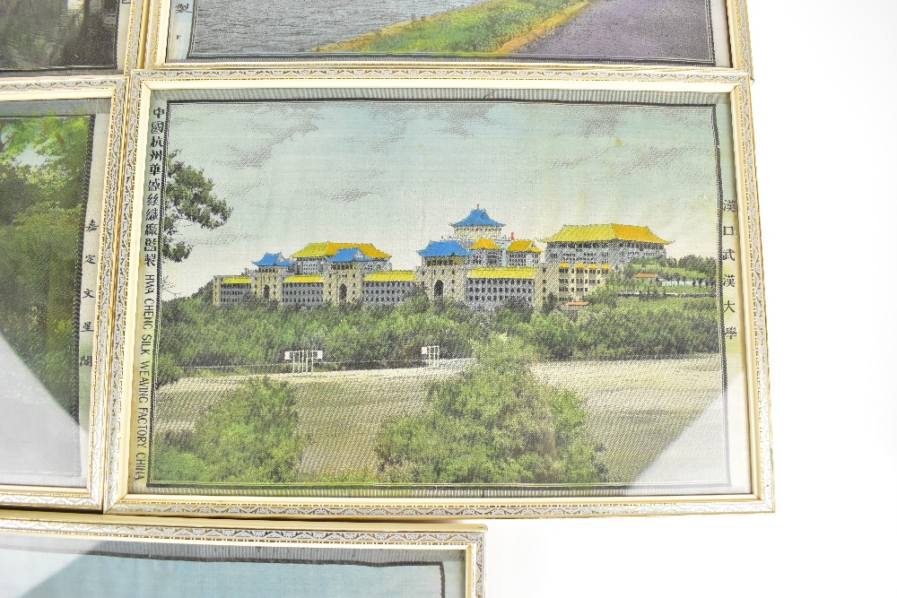 TU CHIN SHENG SILK WEAVING FACTORY; a selection of five Chinese silks depicting various temples - Image 2 of 3