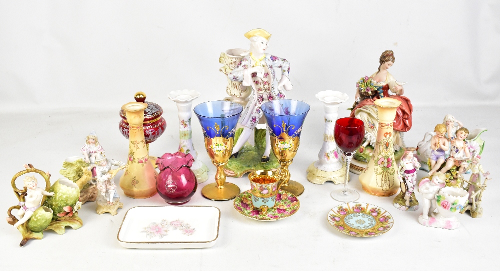 A collection of late 19th century and later ceramics and glassware to include Capodimonte figurine