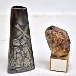 BLUE JOHN; a natural cut stone raised on plinth base, purchased circa 1980, height 9cm, and a WMF