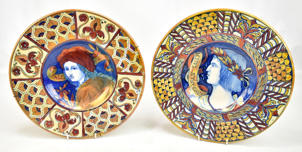 Two 19th century Italian lustre glazed maiolica revival bowls painted to centre with portraits of