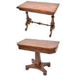 A William IV mahogany tea table on octagonal column to quadripartite base and four knopped feet,