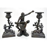 A late 19th/early 20th century bronze figure of 'Ganymede', height 16.5cm and a pair of bronze