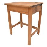 A pine school desk with hinged lid and recess for inkwell, 68 x 56 x 46cm.Additional