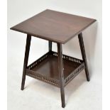 JAS SHOOLBRED; an Arts & Crafts stained mahogany side table, the under tier with pieced gallery,