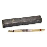 ALPACA; a French silver plated propelling calendar pencil fitted in Lenoir case, length 20cm.
