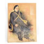 ANN ZIFF; a chalk and crayon sketch of a postal warden, signed and dated 1942 lower right, 52 x