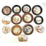 Thirteen assorted FR Pratt Ware pot lids, including Shrimping, Pegwell Bay, Nelson Crescent