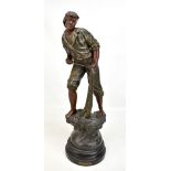 AFTER MESTAIS; a French patinated spelter figure, 'Pécheur' a fisherman with net with