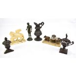 AFTER THE ANTIQUE; an early 20th century small bronze figure, height 14.5cm, a spelter ewer, a