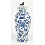 A late 19th/early 20th century Chinese porcelain baluster vase painted in underglaze blue with birds