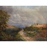 ATTRIBUTED TO ALBERT POLLITT; watercolour, rural landscape with three figures to centre and