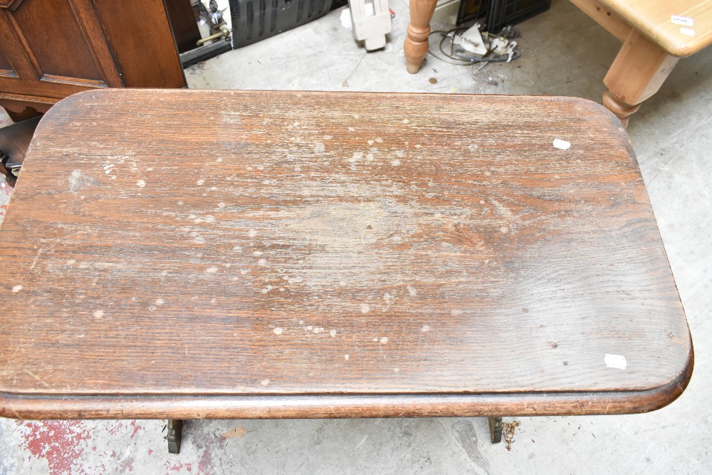 A Victorian cast iron framed table with later oak top, the base with pierced floral detail, height - Image 2 of 4