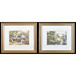 AFTER MYLES BIRKET FOSTER;  two chromolithographs depicting typical figural rural scenes, each image