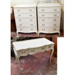 A 1950’s white painted four piece bedroom suite, comprising mirror back dressing table, length