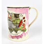 A 19th century Sunderland lustre frog mug entitled 'A West View of the Iron Bridge at Sunderland,