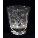 An early Victorian masonic glass beaker, inscribed to one side 'A Trifle shows Respect RR 1838',